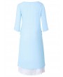 Women 3/4 Sleeve Fake Two Pieces Printed Split Vintage Maxi Dress